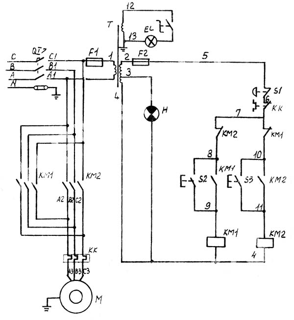 Електрична схема свердлильного верстата 2Д103п Електрична схема свердлильного верстата 2Д103п